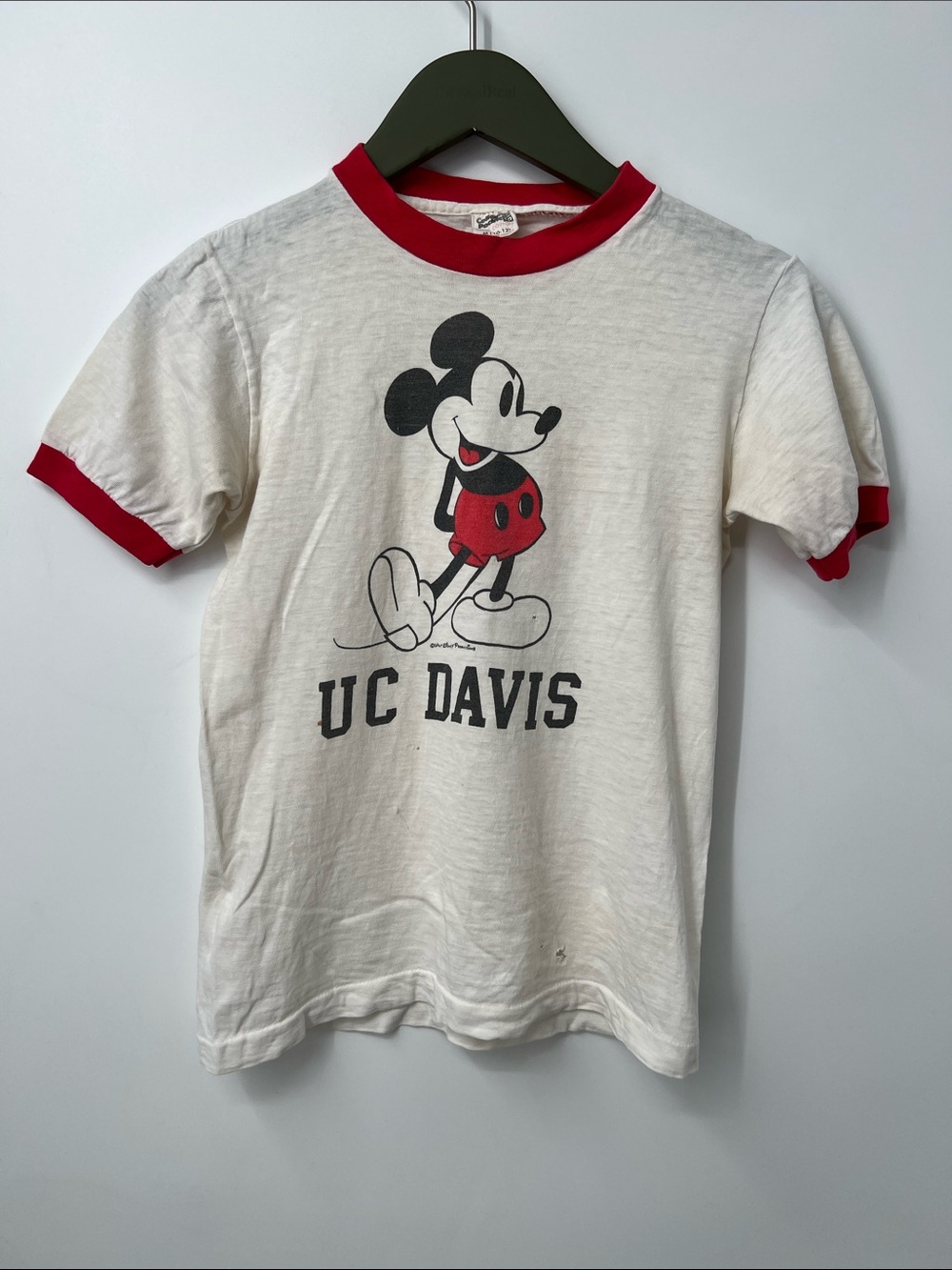 Vintage Vintage UC Davis Mickey Mouse White Tee with Red Trim